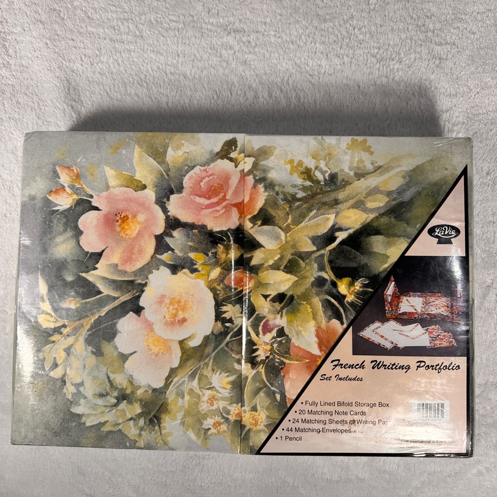 French Writing Portfolio Lined Bifold Storage Box Note Cards Paper Envelopes Kit